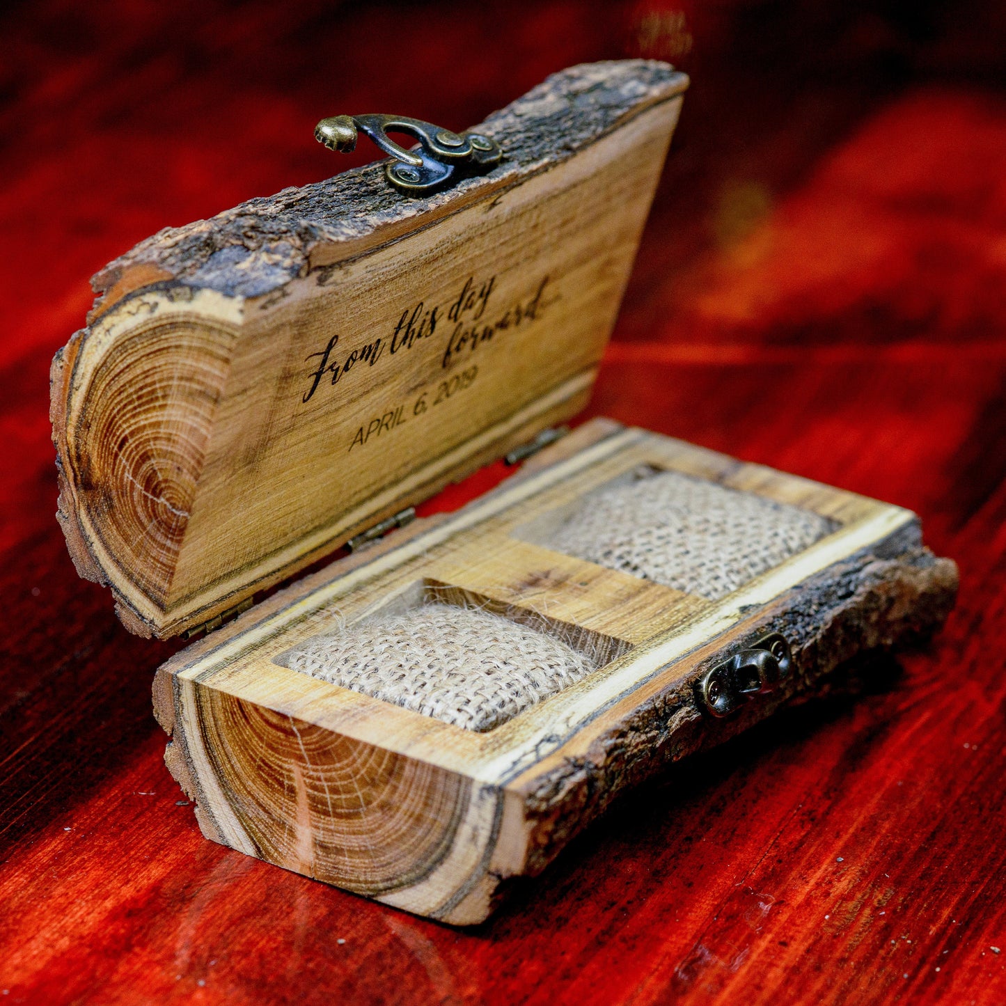 Custom Oak Wood Dual Ring Box: Rustic Wedding Proposal