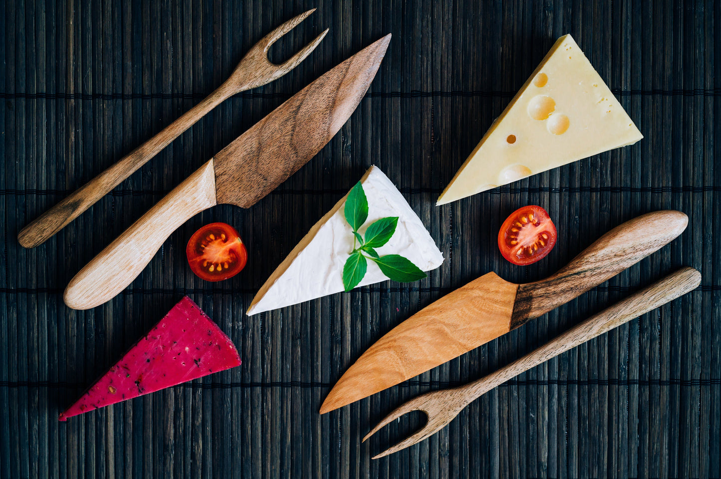 Personalized Wooden Cheese Board Set: Walnut & Ash Knife and Forks