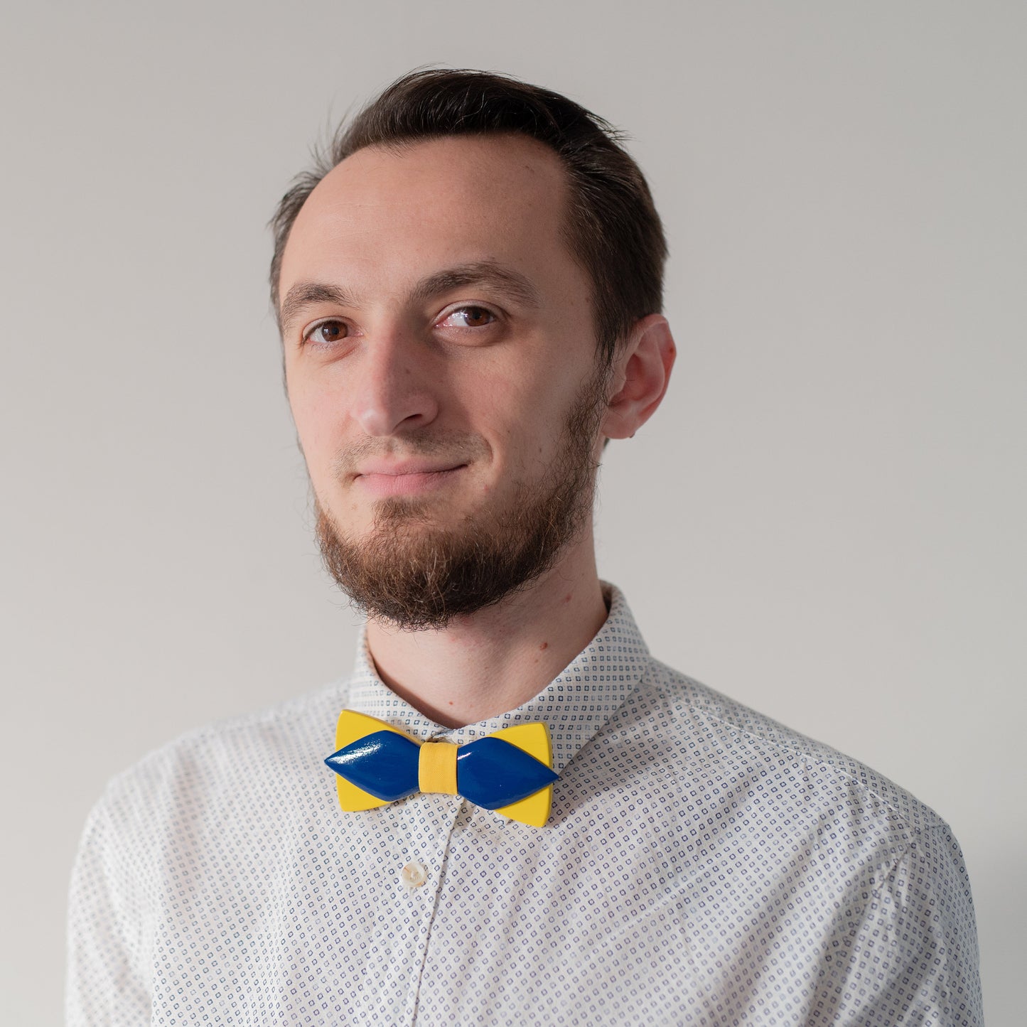 Wooden Bow Tie Yellow and Blue in Ukraine Colors with Personalized Wood Gift Box