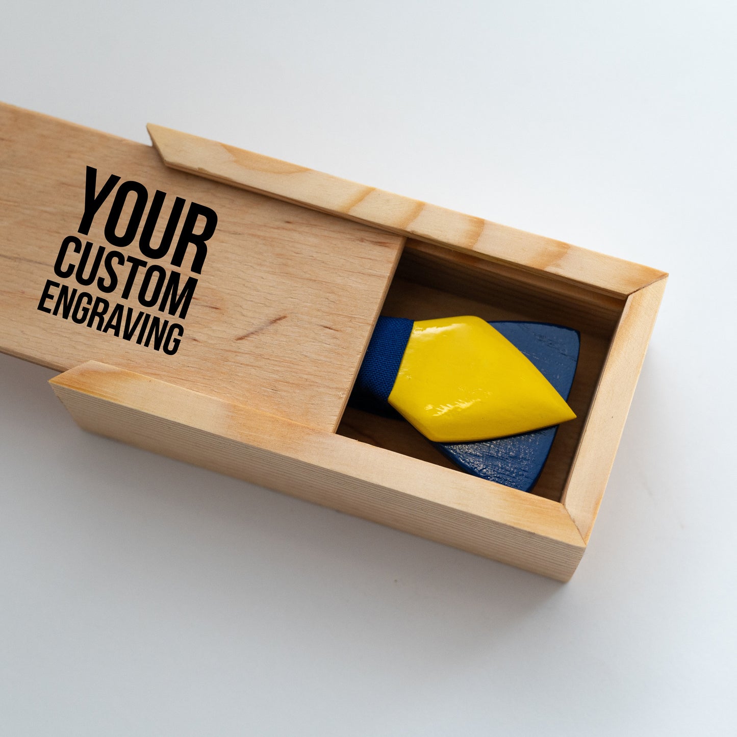 Blue and Yellow Wooden Bow Tie in Ukraine Colors with Personalized Wood Gift Box
