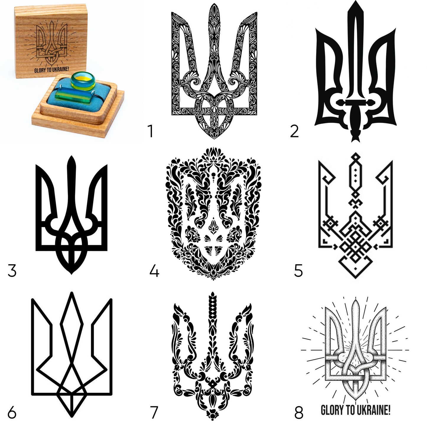 Ukraine Flag Resin Ring and Pendant Set | Engraved Wooden Box