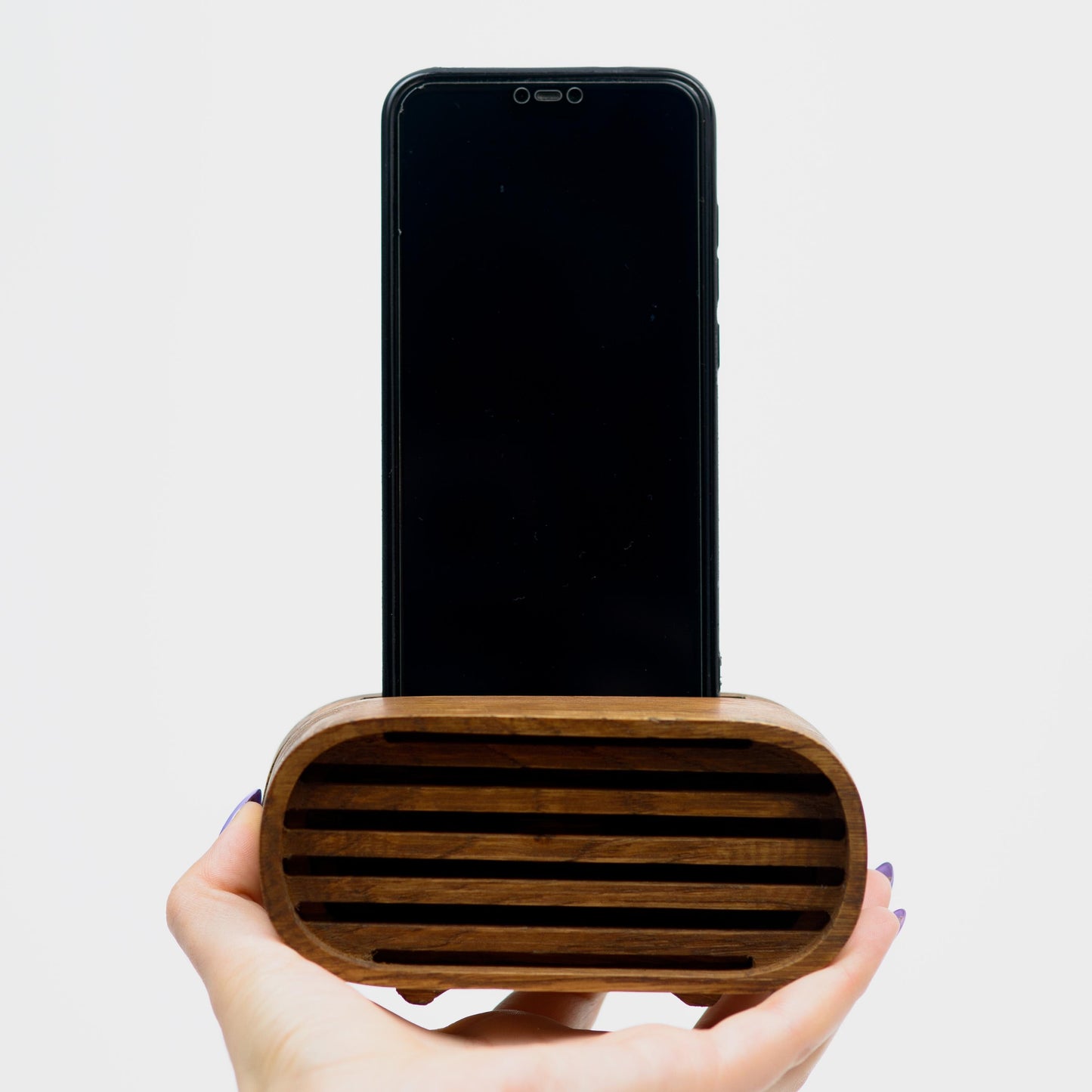 Tech Gift for Men, Unique Wooden Phone Speaker Stand, Personalized Desk Docking Station
