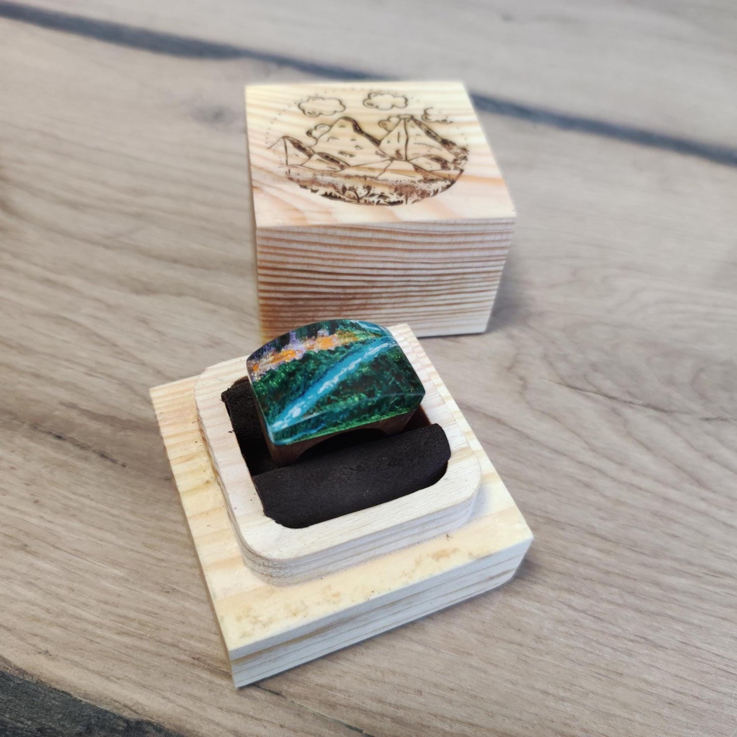 Personalized Wooden Ring – Mountain Landscape Ring, 5th Anniversary Gift for Wife, Mothers Day Jewelry