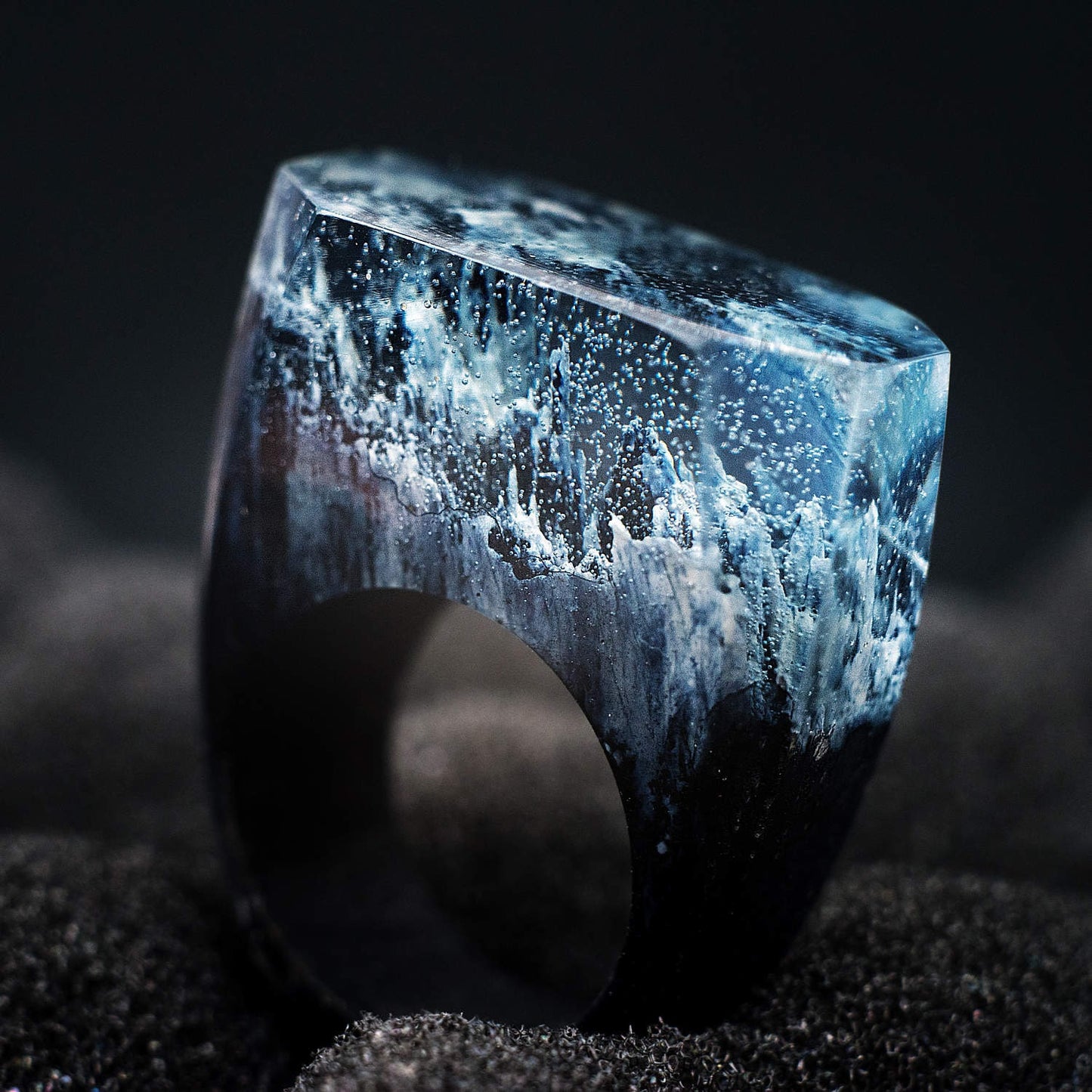 Handmade Wood Resin Ring: Landscape Jewelry, 5th Anniversary Gift