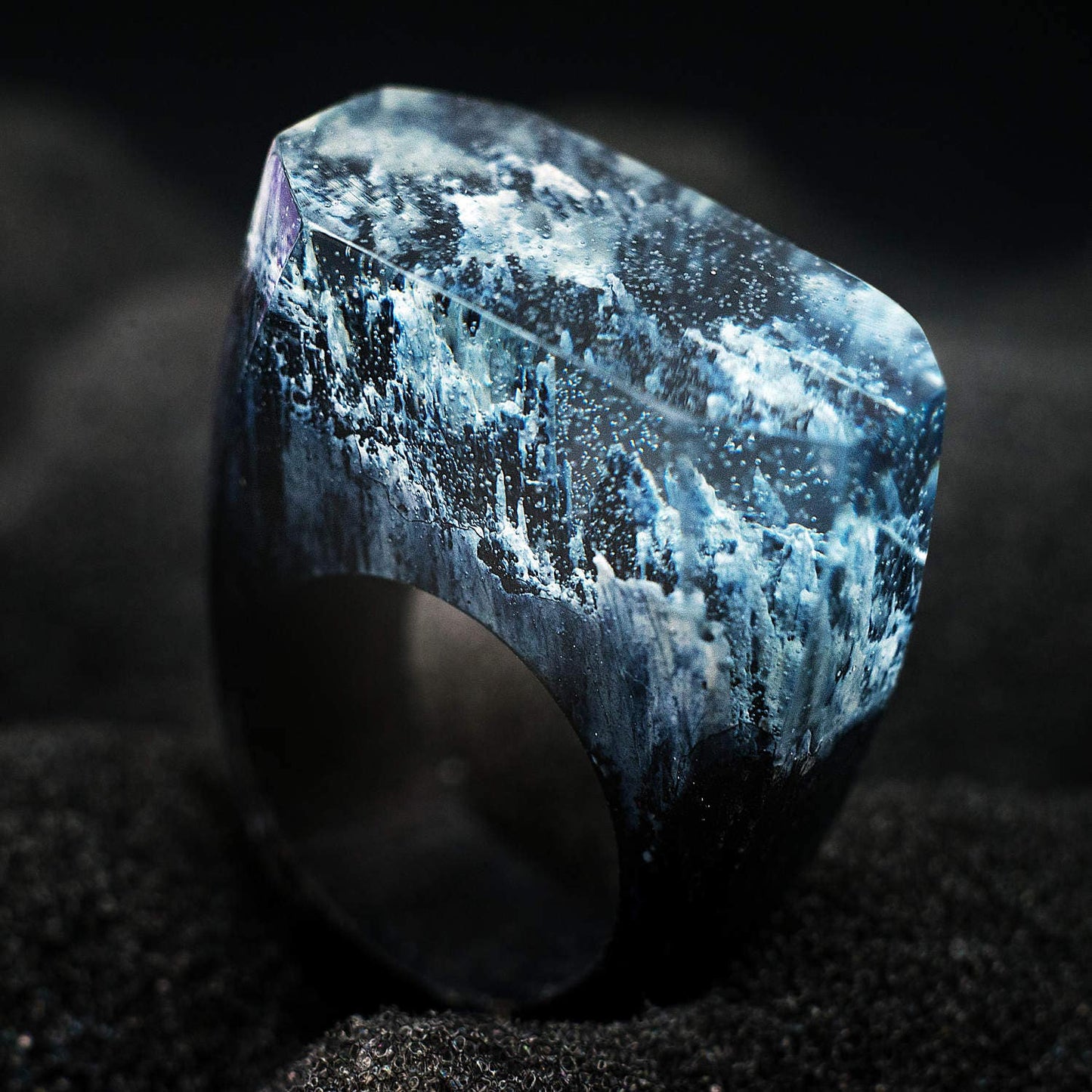 Handmade Wood Resin Ring: Landscape Jewelry, 5th Anniversary Gift