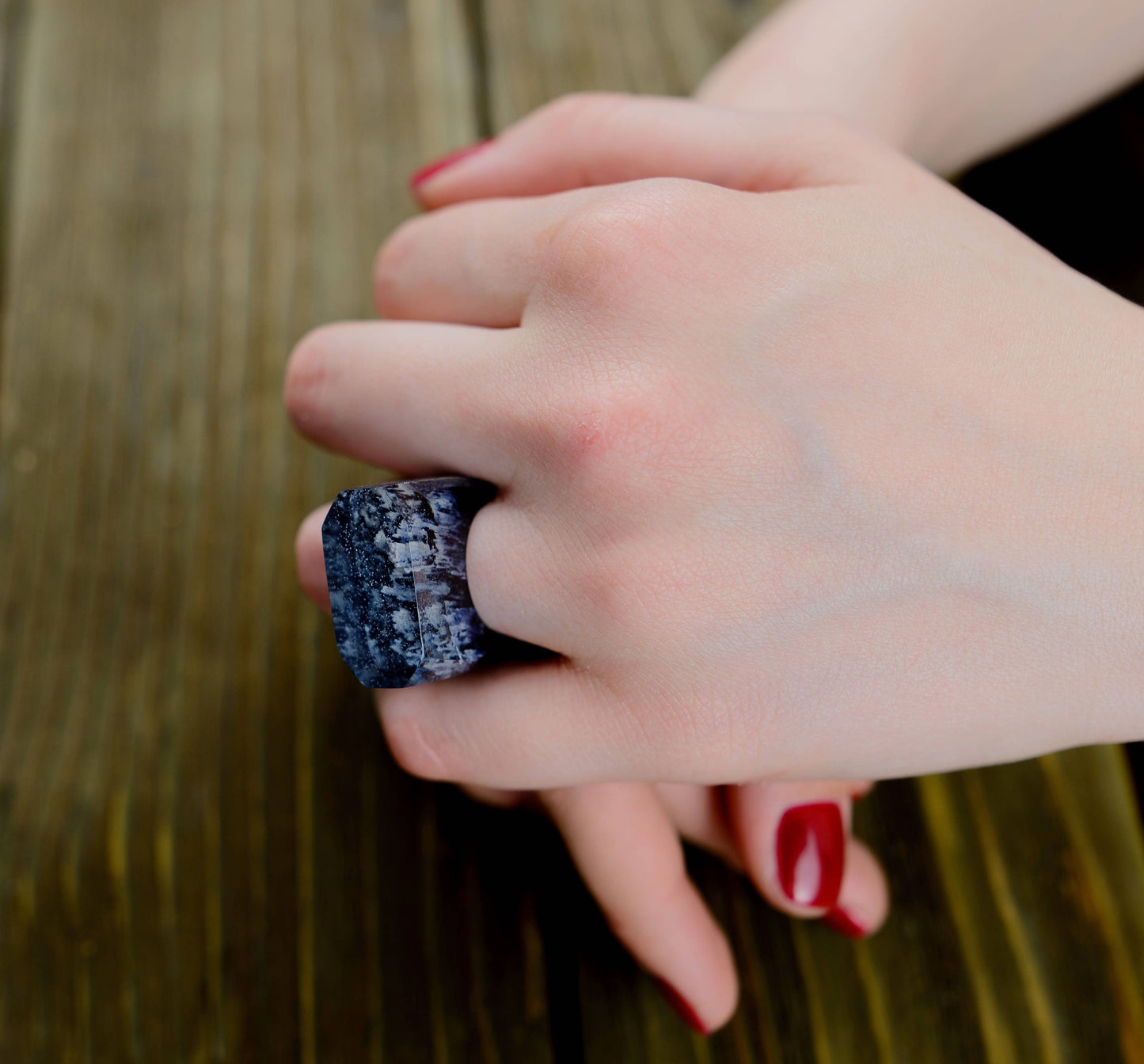 Handmade Wood Resin Ring: Landscape Jewelry, 5th Anniversary Gift