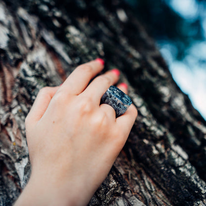 Handmade Wood Resin Ring: Landscape Jewelry, 5th Anniversary Gift