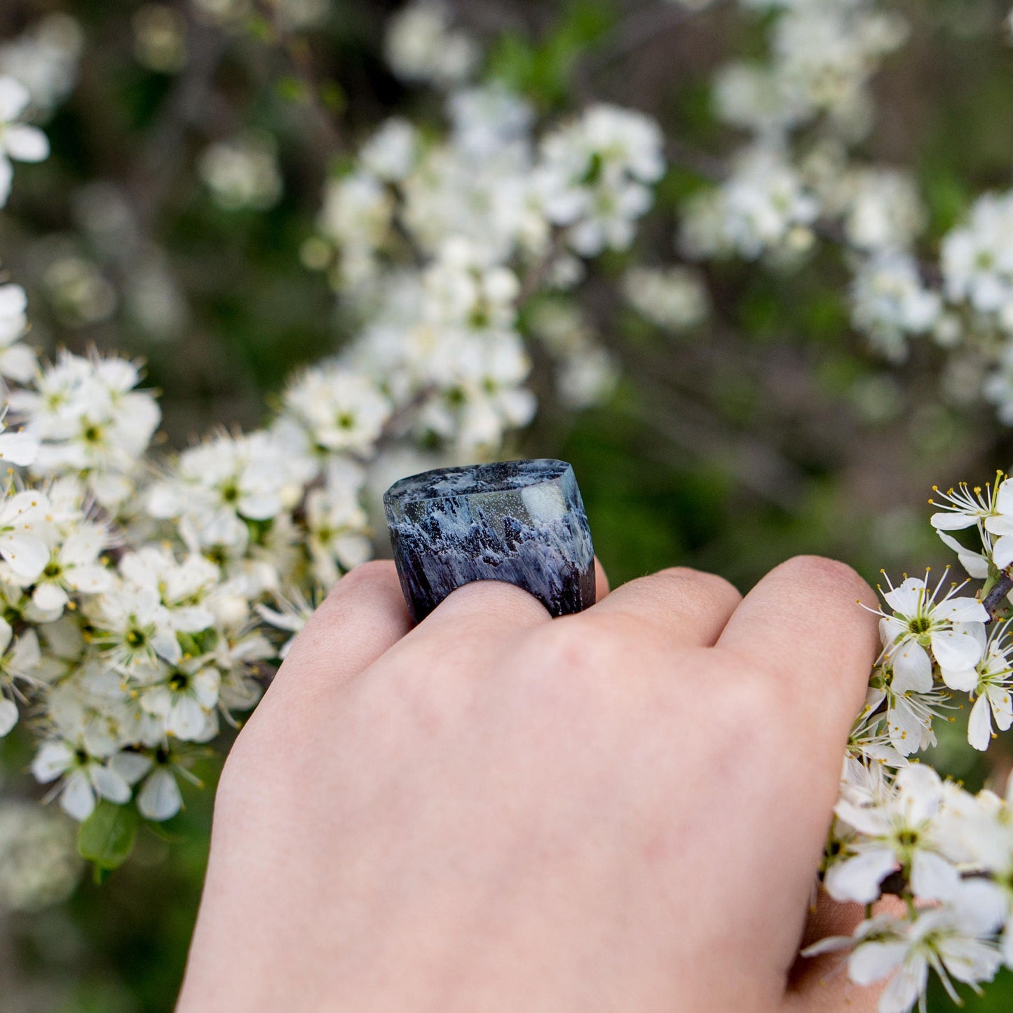 Handmade Wood Resin Ring: Landscape Jewelry, 5th Anniversary Gift