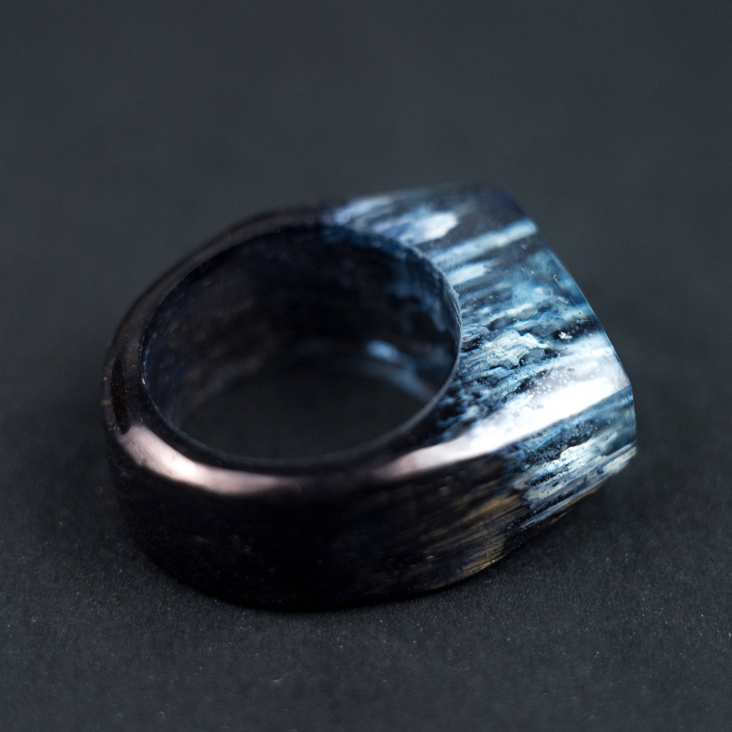 Winter Mountain Wood Resin Ring: Handmade Landscape Jewelry