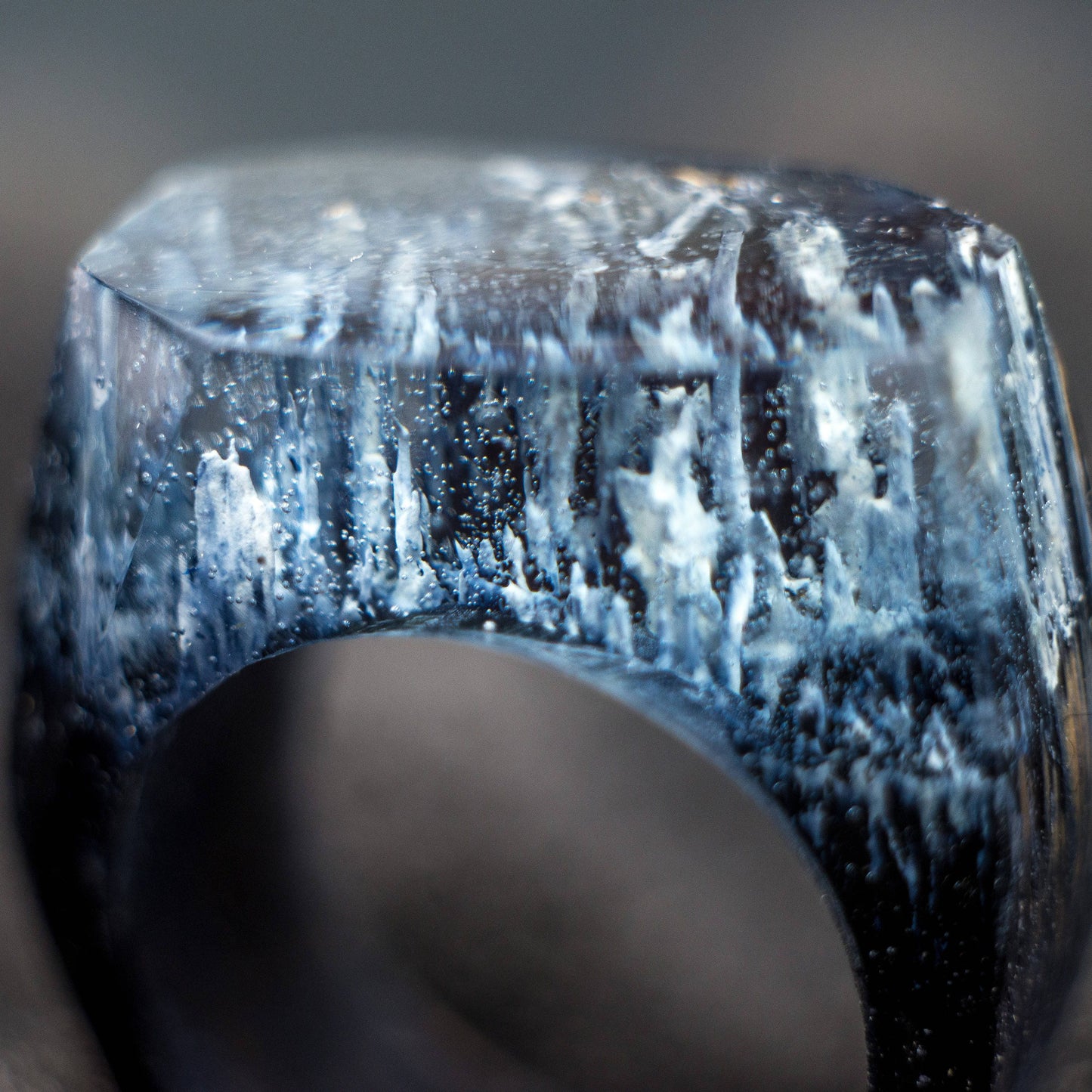 Winter Mountain Wood Resin Ring: Handmade Landscape Jewelry