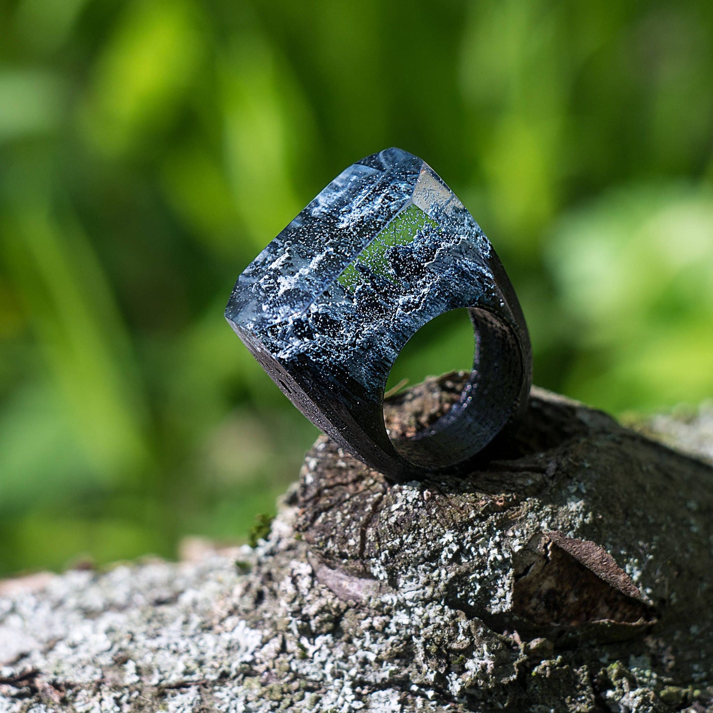 Handmade Wood Resin Ring: Landscape Jewelry, 5th Anniversary Gift
