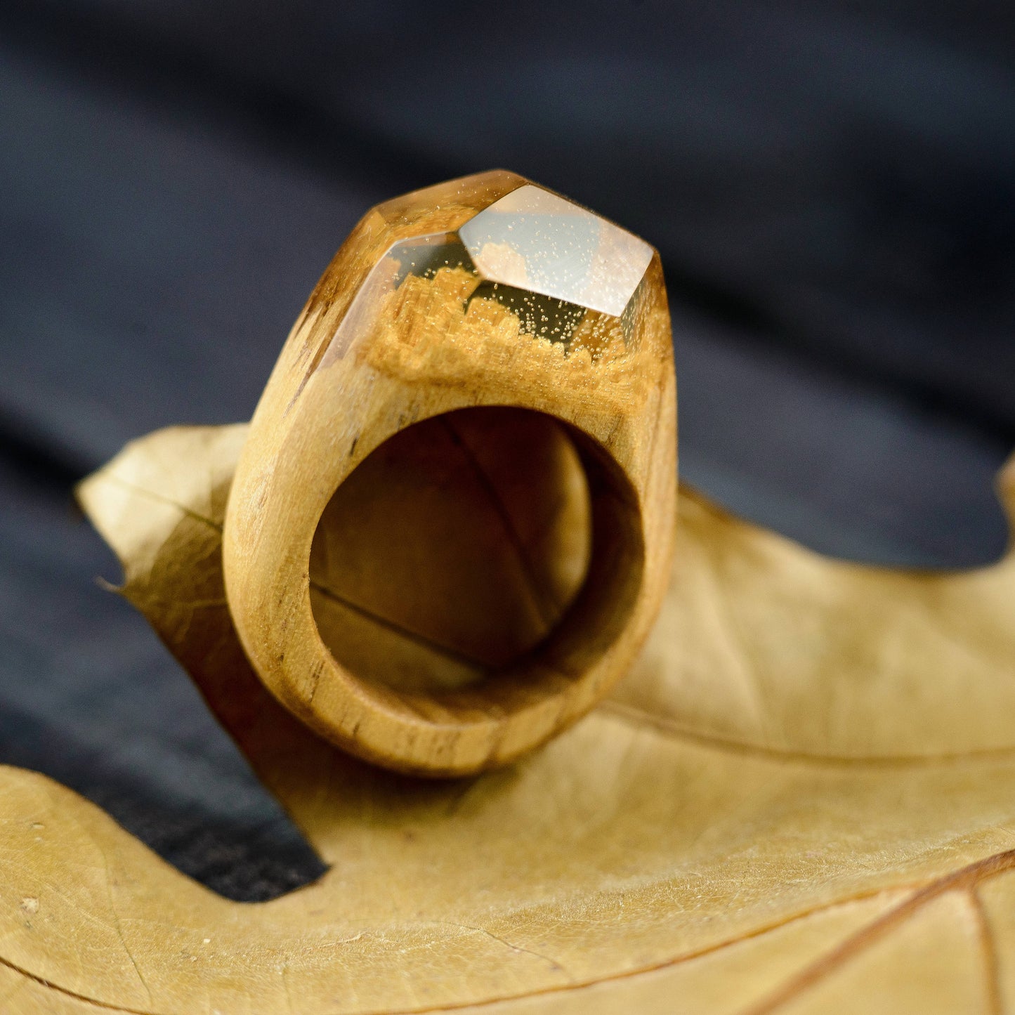 Minimalist Jewelry Wood Resin Ring Personalized Mom Gift