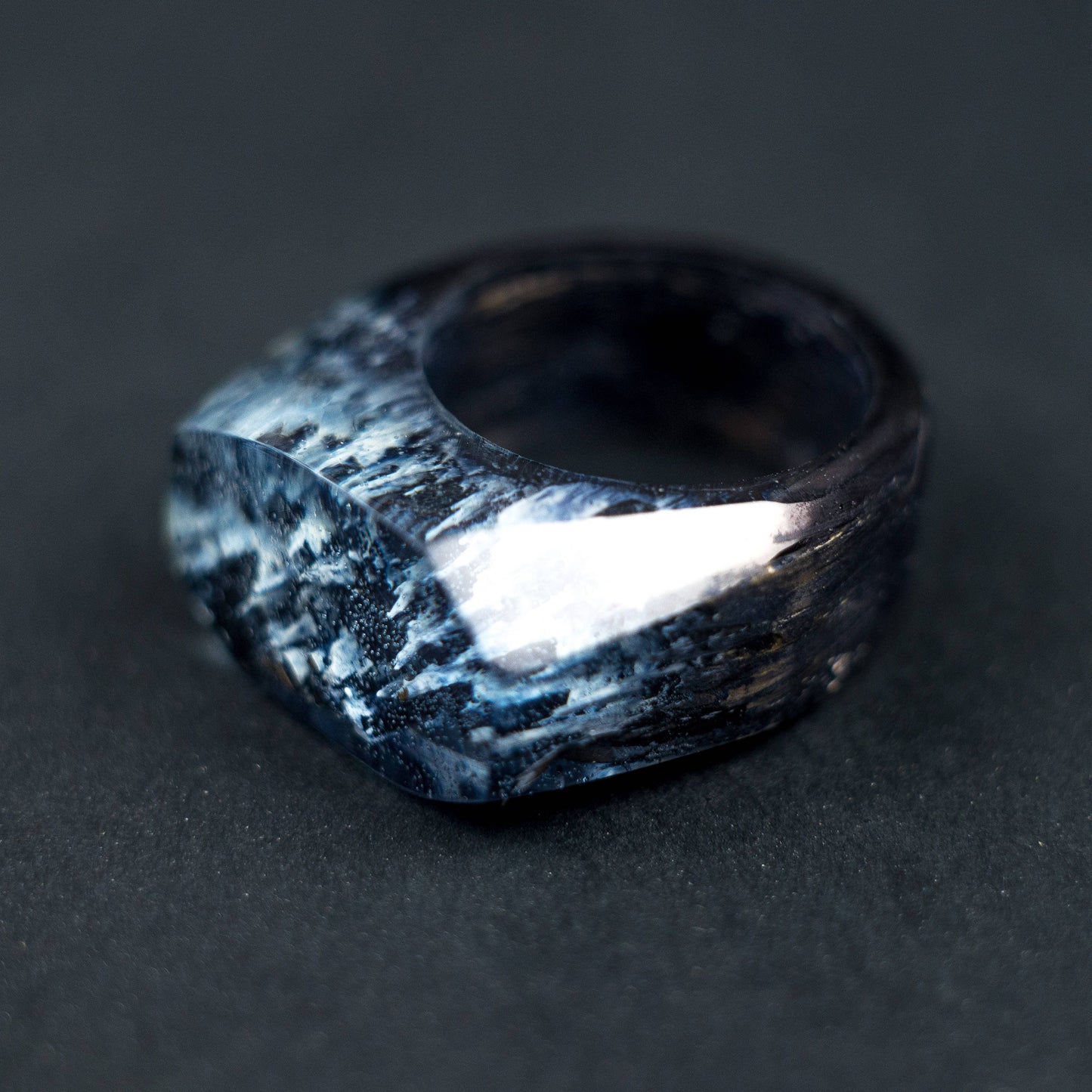 Winter Mountain Wood Resin Ring: Handmade Landscape Jewelry