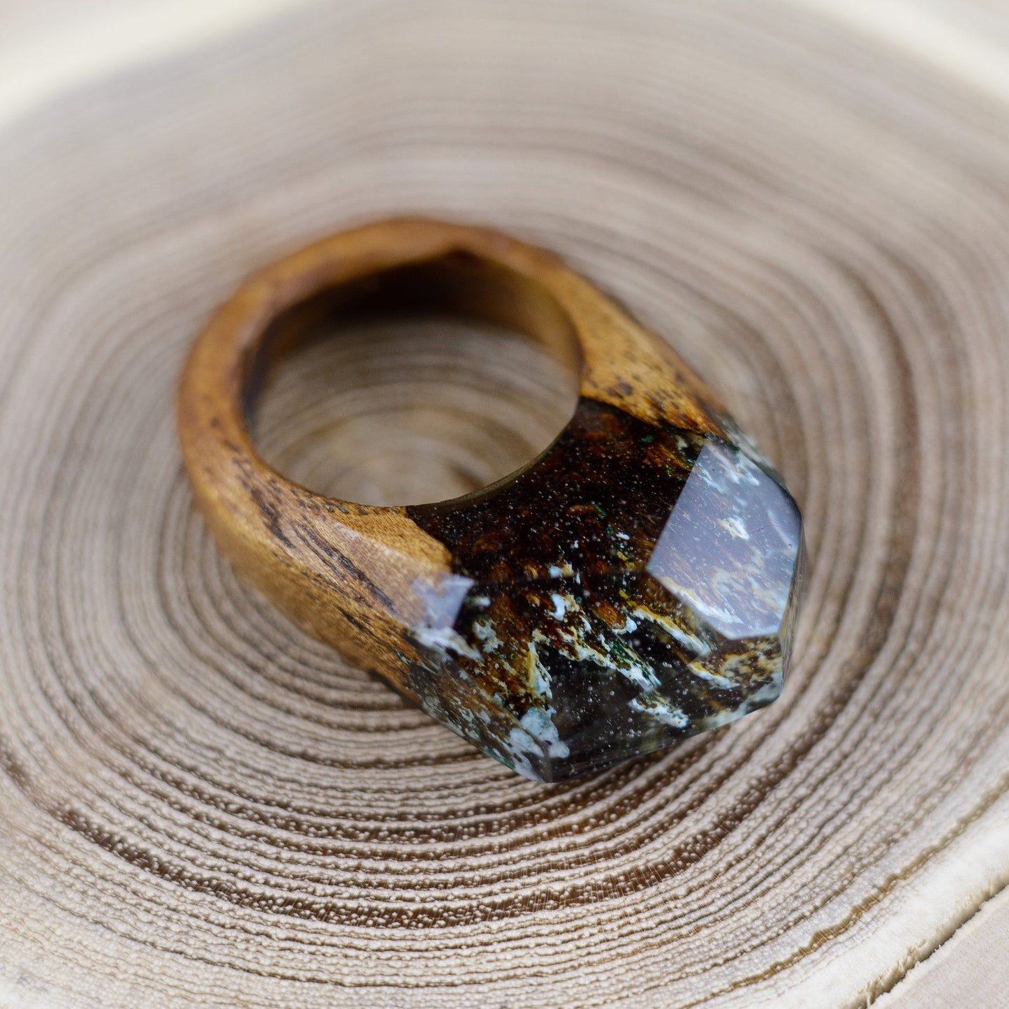 Handmade Wood Resin Ring: Secret Forest Landscape Jewelry