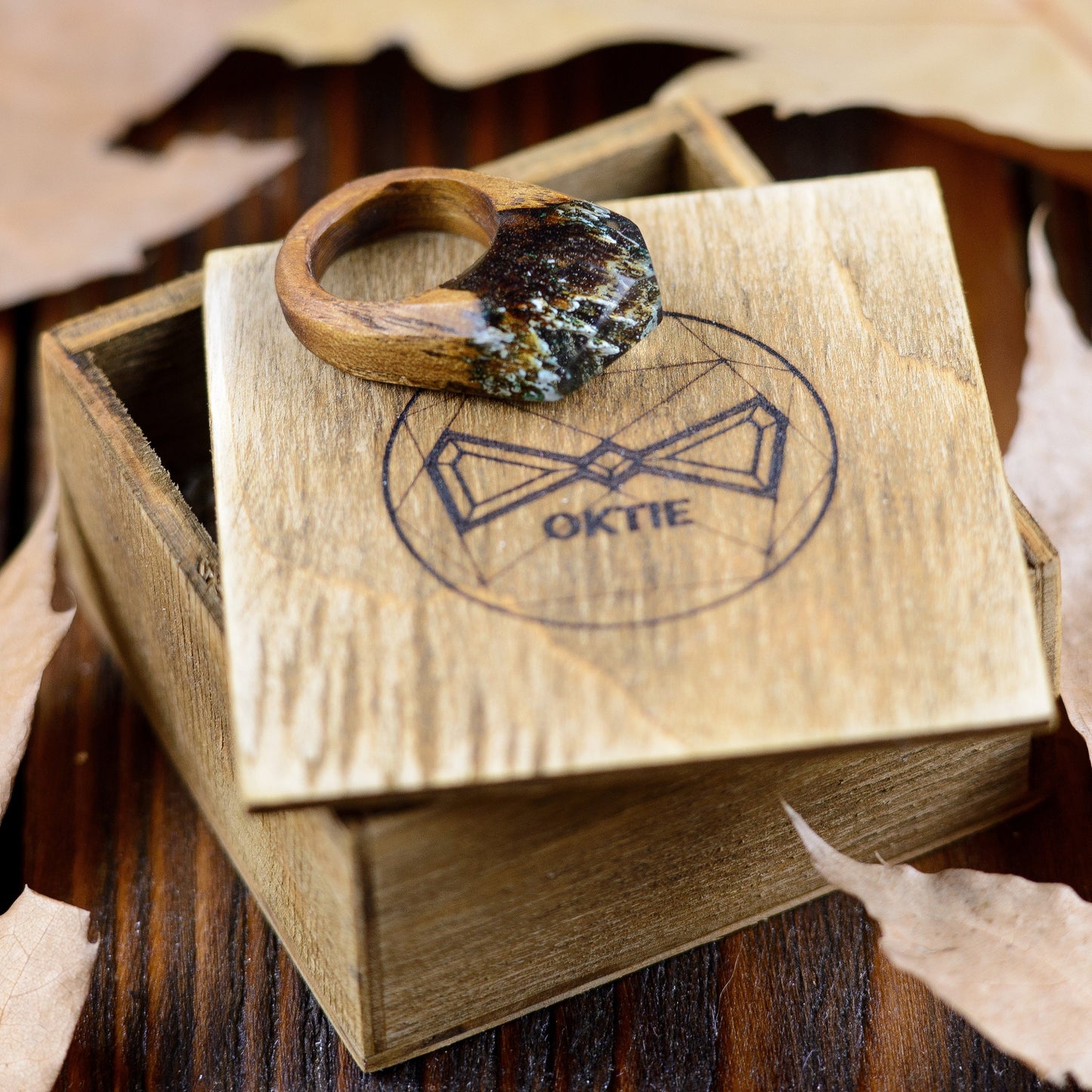 Handmade Wood Resin Ring: Secret Forest Landscape Jewelry