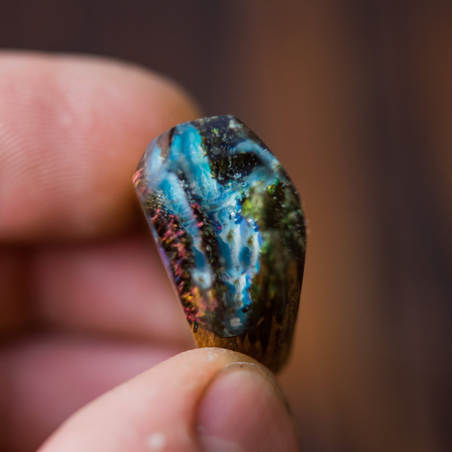 Handmade Wood Resin Ring: Forest Landscape Jewelry