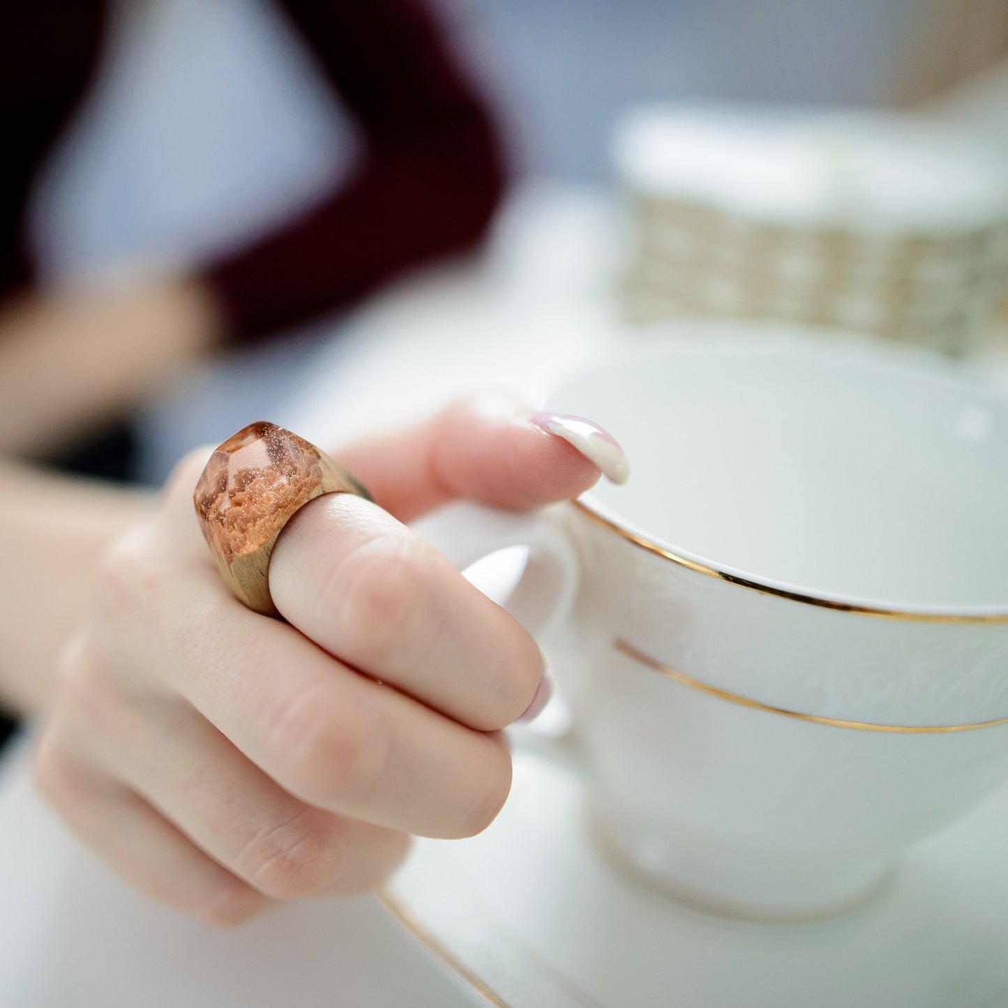 Minimalist Jewelry Wood Resin Ring Personalized Mom Gift