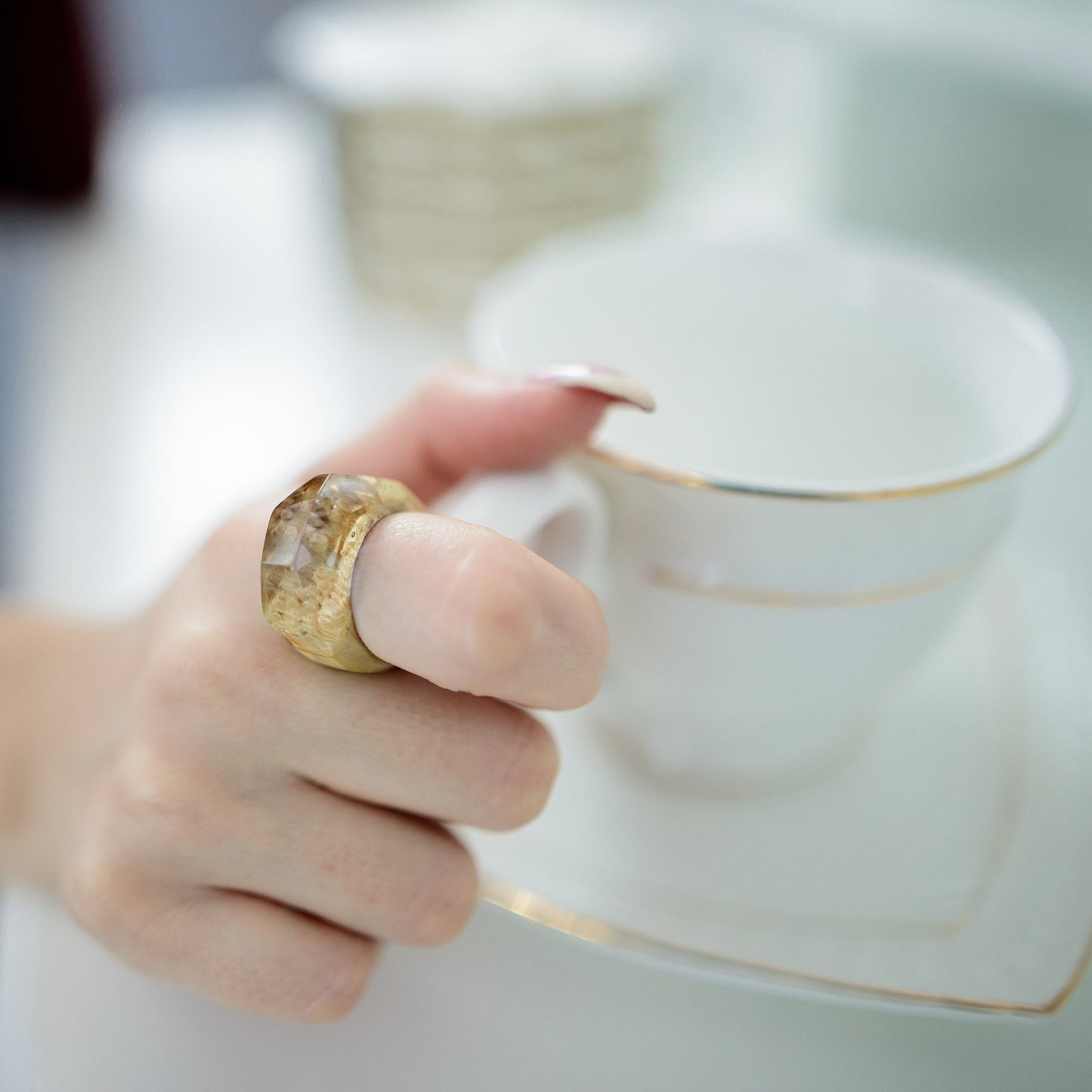 Handmade Exotic Burl Wood Resin Ring, Unique Women's Jewelry