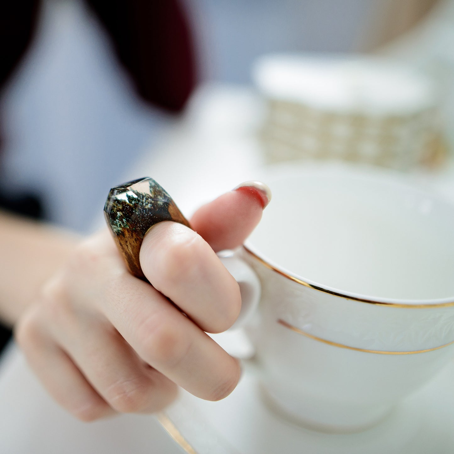 Handmade Wood Resin Ring: Secret Forest Landscape Jewelry