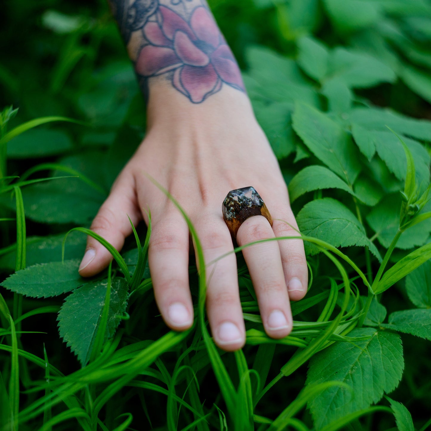 Handmade Wood Resin Ring: Secret Forest Landscape Jewelry