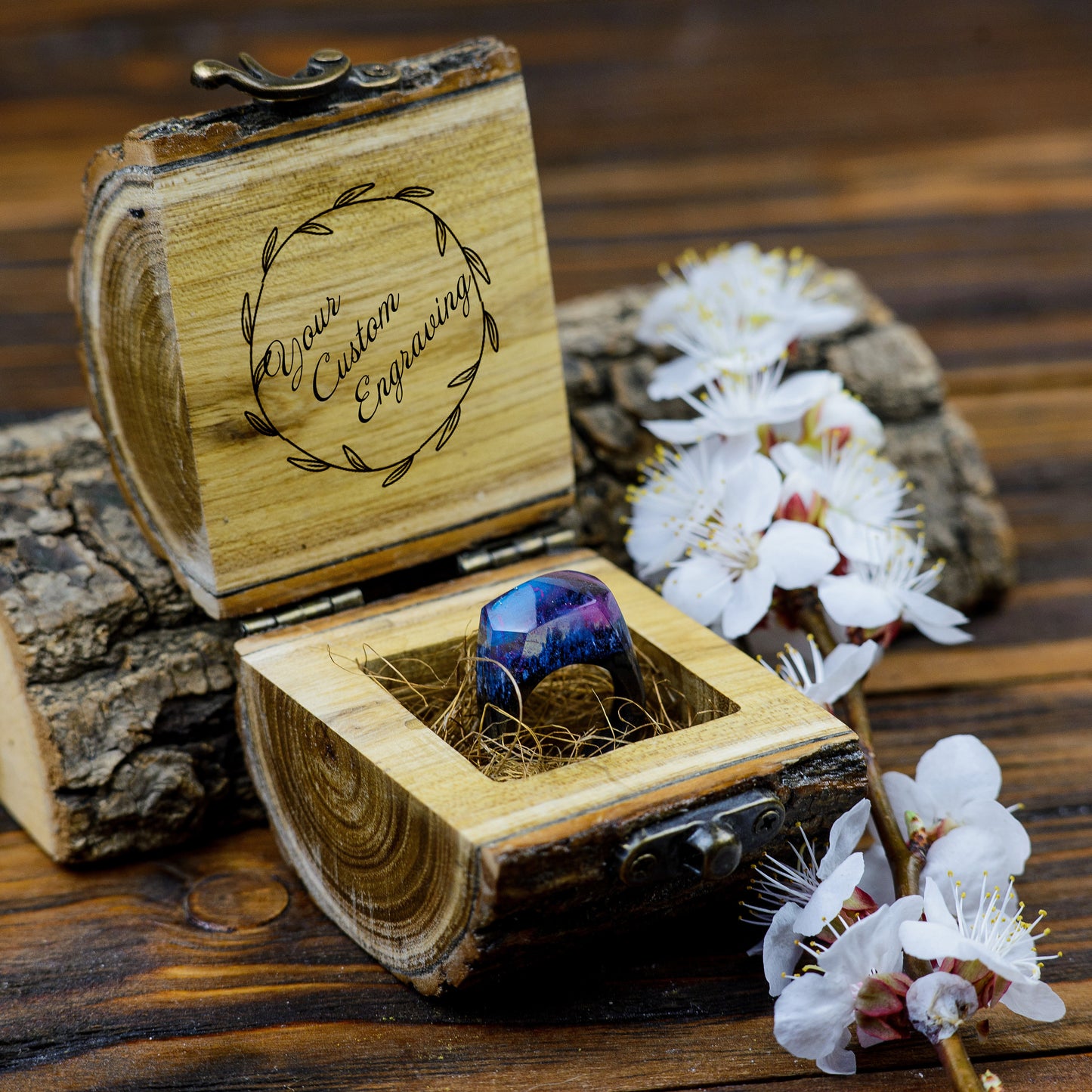 Personalized Rustic Wood Ring Box: Engagement Proposal, Wedding Ring Holder