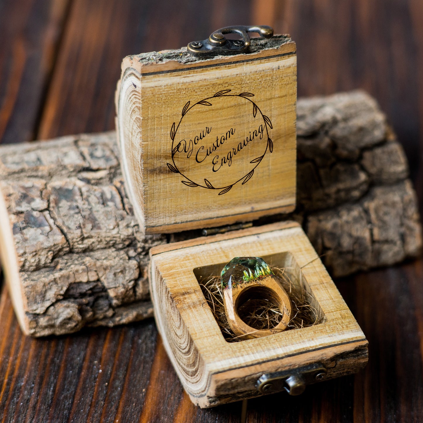 Personalized Rustic Wood Ring Box: Engagement Proposal, Wedding Ring Holder