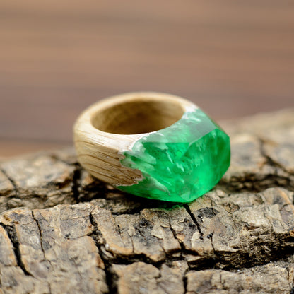 Green Resin Wood Ring, Handmade Hypoallergenic Jewelry, Ukraine Shop