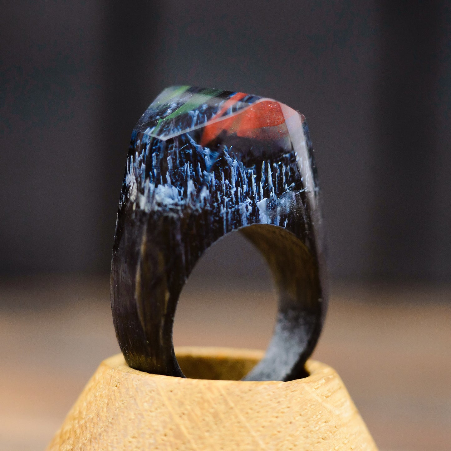 Aurora Borealis Wood Resin Ring Custom Ring Gift for Wife