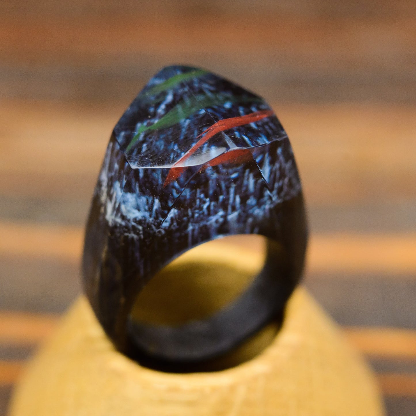 Aurora Borealis Wood Resin Ring Custom Ring Gift for Wife
