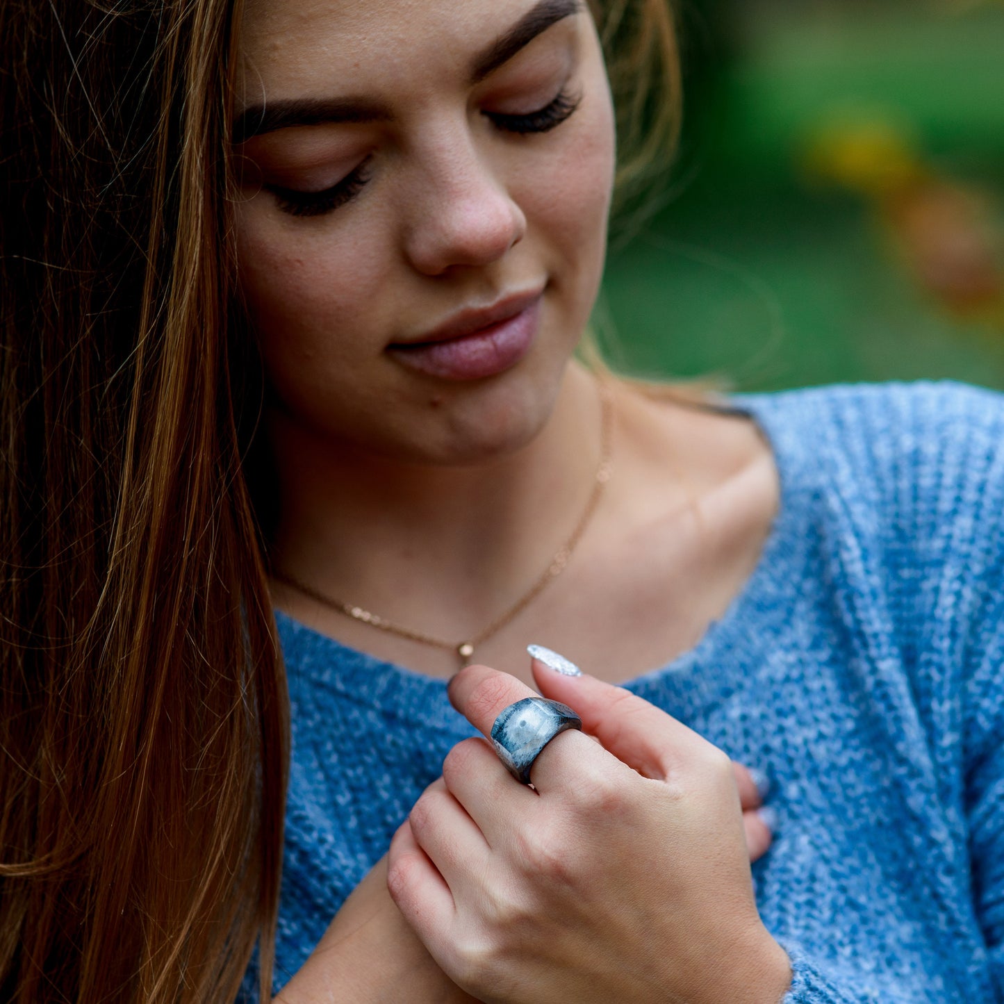 Fuji Mountain Resin Wood Ring: Handmade Nature Landscape Jewelry