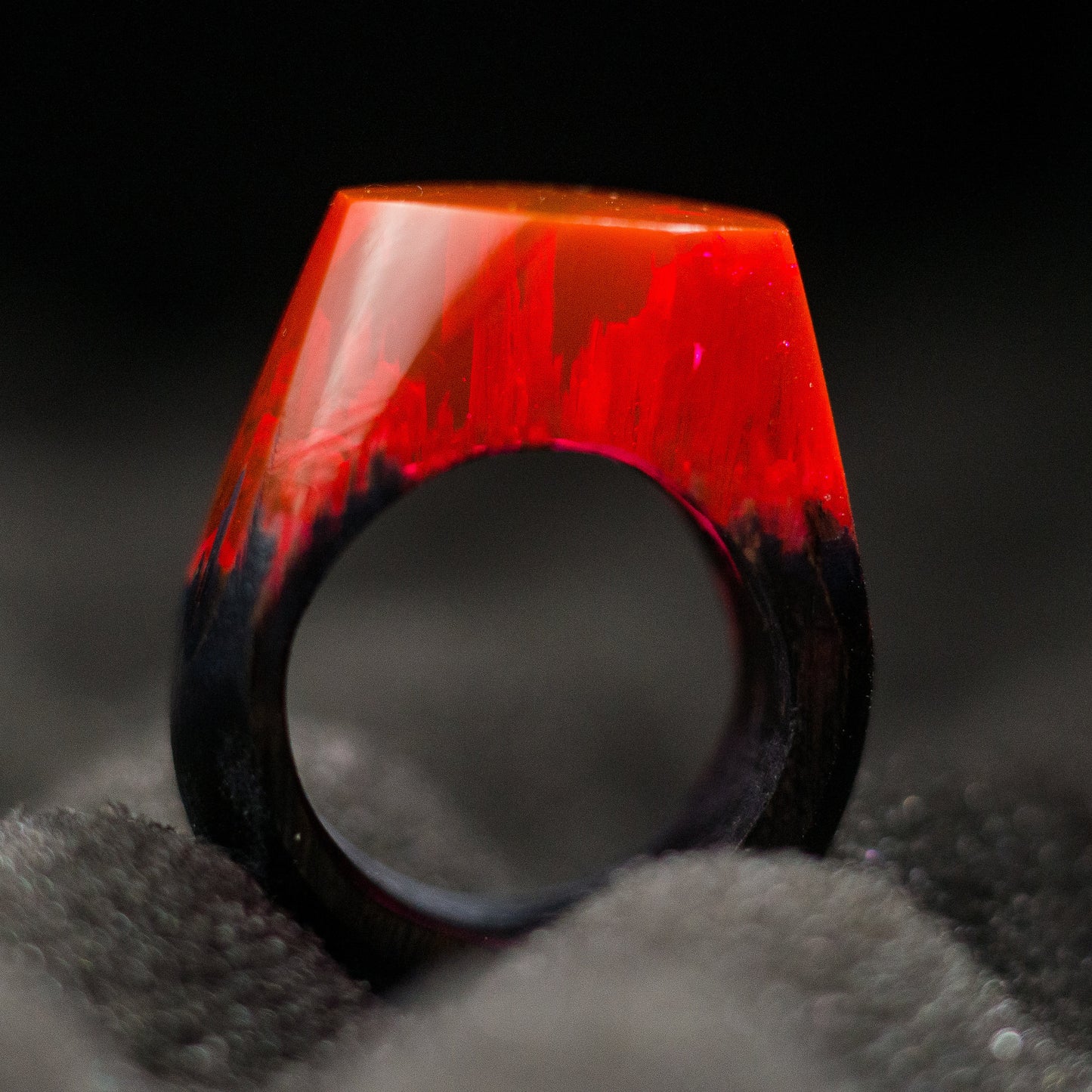 Red Resin Wood Ring: Handmade Women's Ring with Gift Box