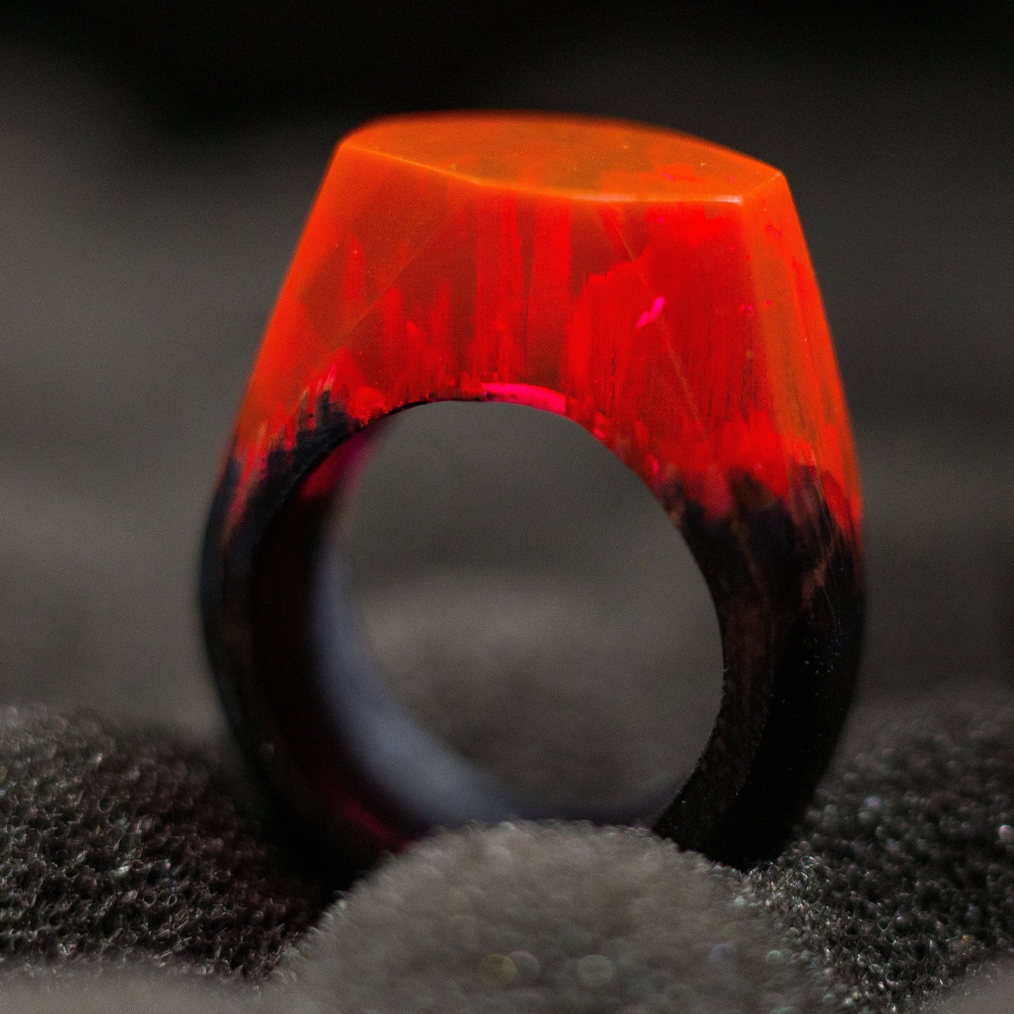 Red Resin Wood Ring: Handmade Women's Ring with Gift Box
