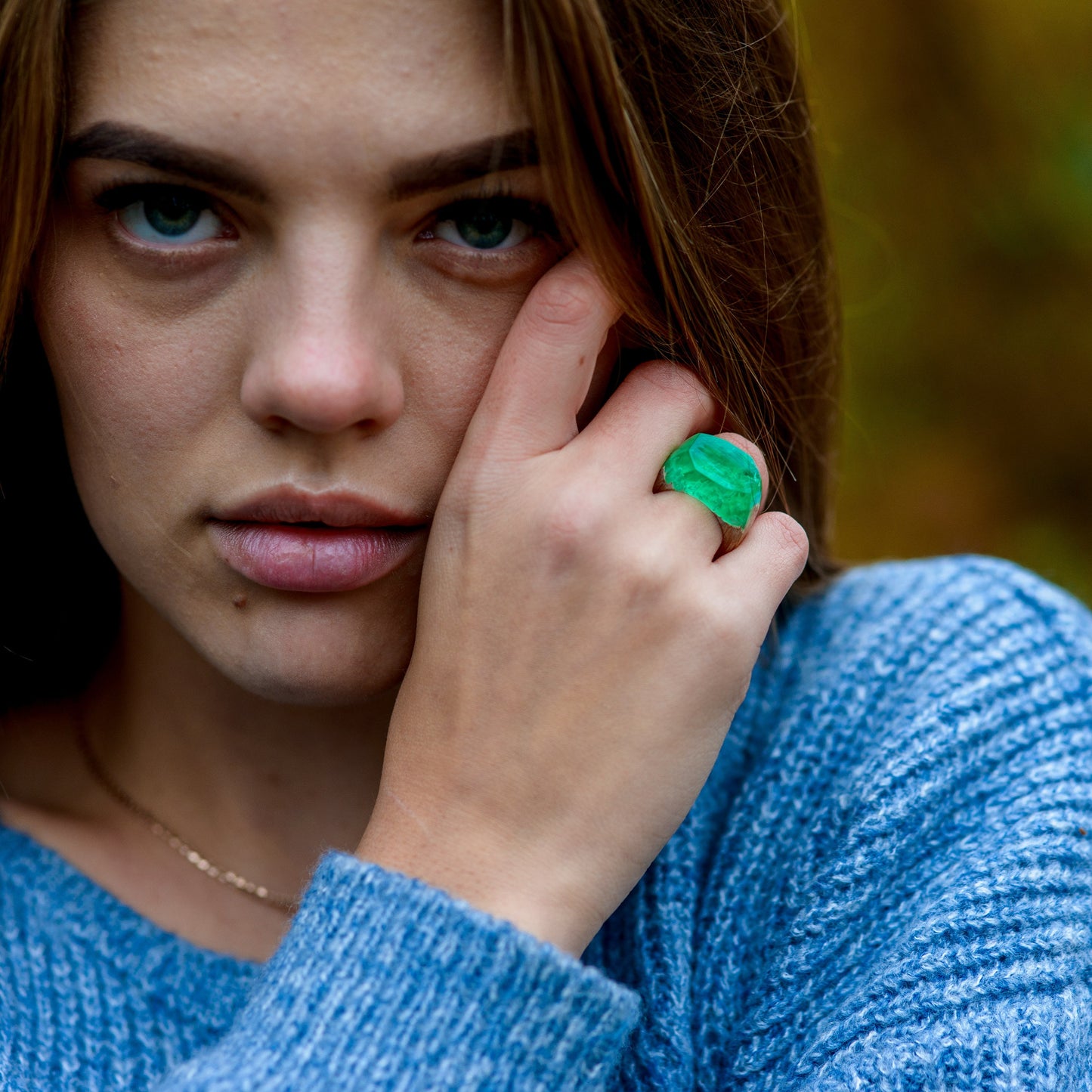 Green Resin Wood Ring, Handmade Hypoallergenic Jewelry, Ukraine Shop