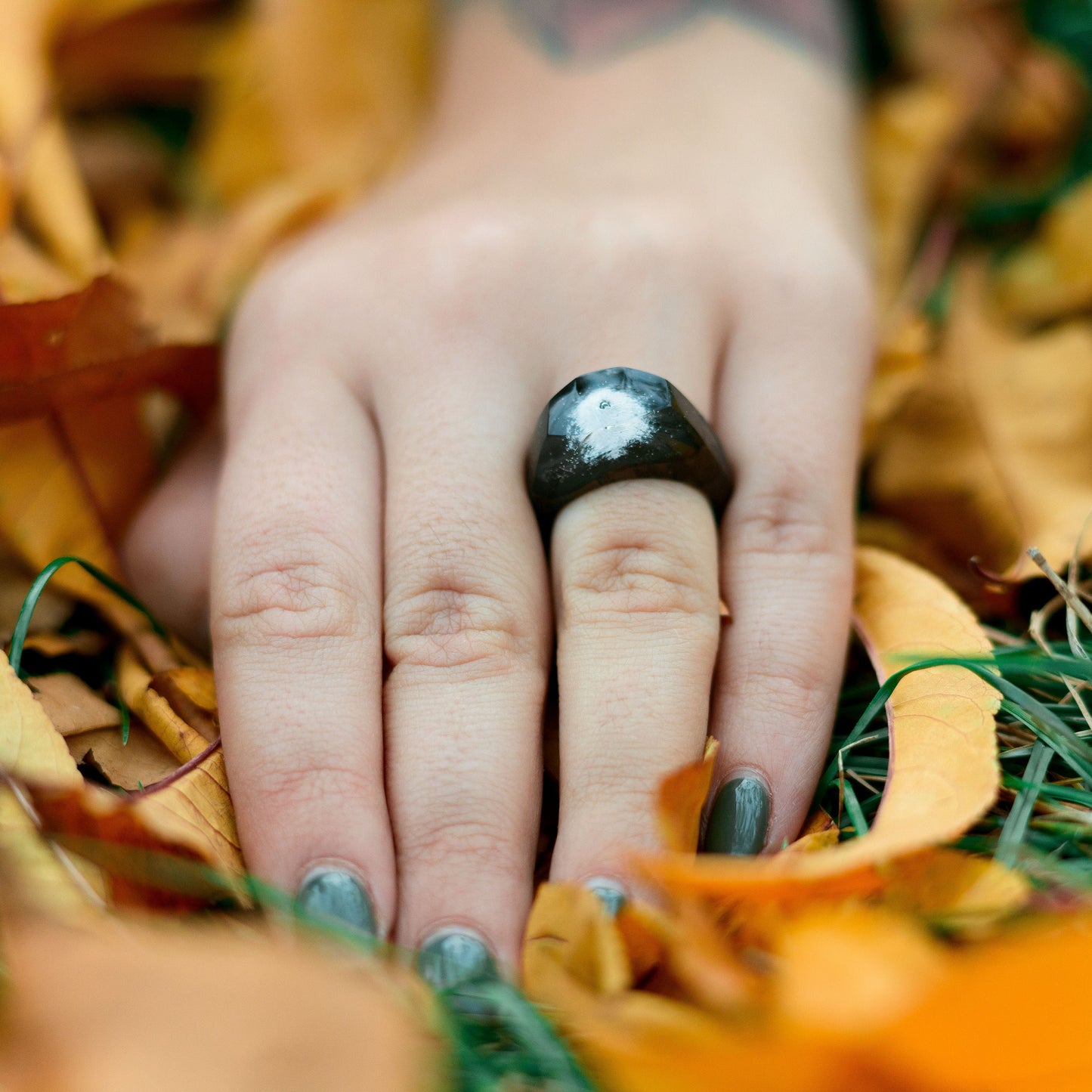Personalized Wood Resin Ring for Women with Fuji Mountain Landscape Made in Ukraine