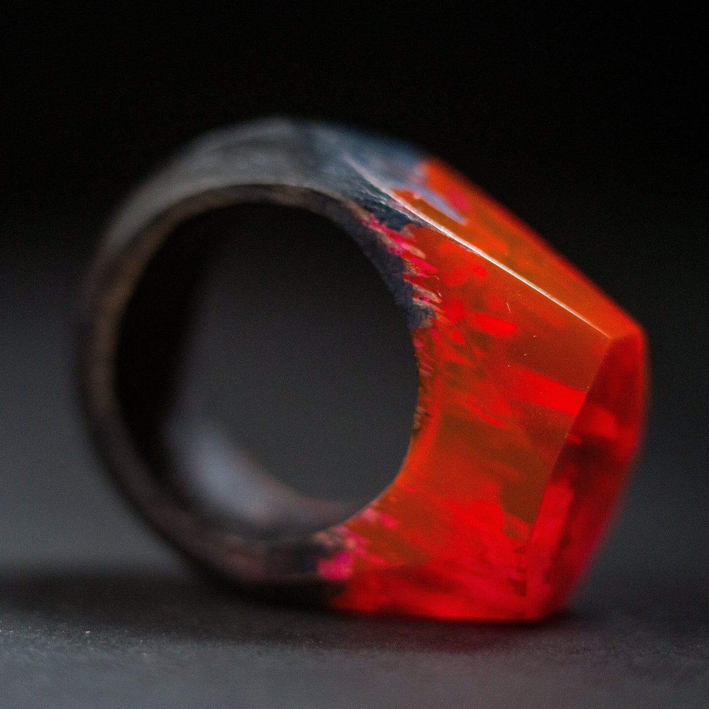 Red Resin Wood Ring: Handmade Women's Ring with Gift Box
