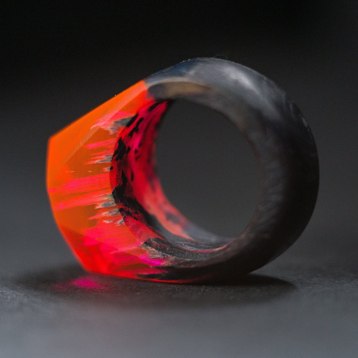 Red Resin Wood Ring: Handmade Women's Ring with Gift Box