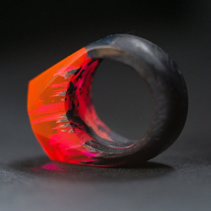 Red Resin Wood Ring: Handmade Women's Ring with Gift Box