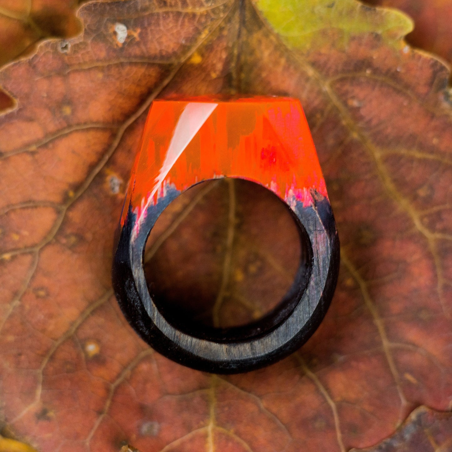 Red Resin Wood Ring: Handmade Women's Ring with Gift Box