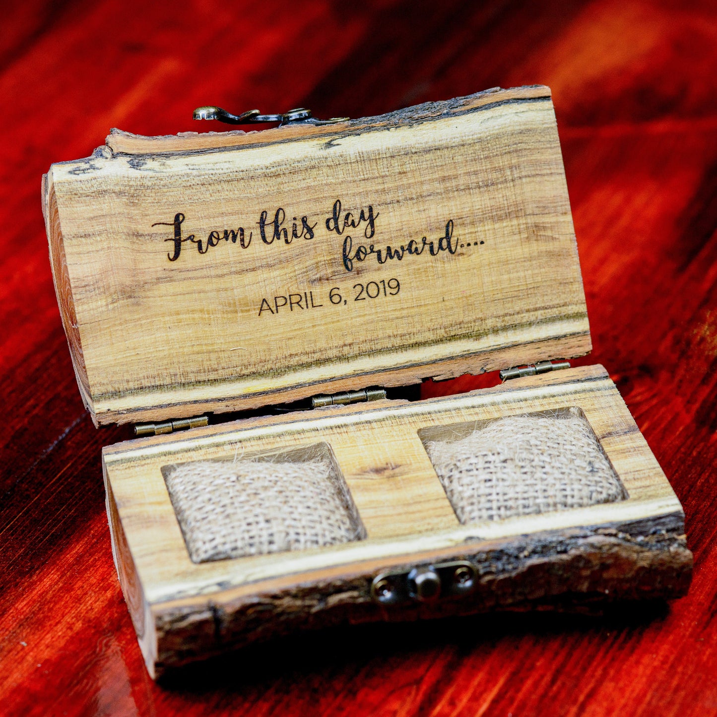 Custom Oak Wood Dual Ring Box: Rustic Wedding Proposal