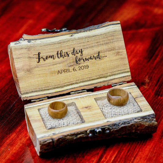 Custom Oak Wood Dual Ring Box: Rustic Wedding Proposal