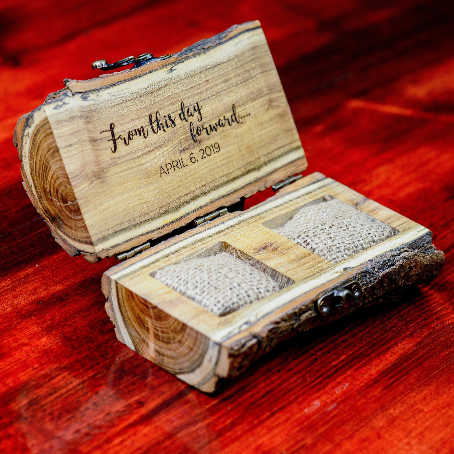 Custom Oak Wood Dual Ring Box: Rustic Wedding Proposal