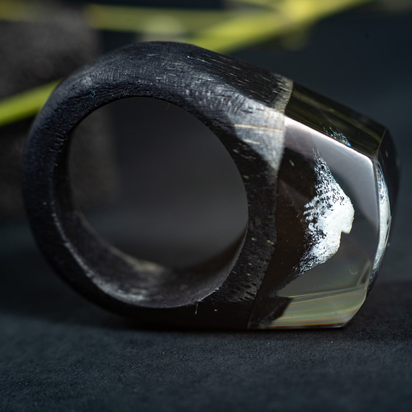 Personalized Wood Resin Ring for Women with Fuji Mountain Landscape Made in Ukraine