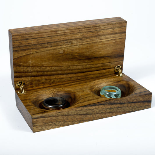Walnut Wood Wedding Ring Box: Dual Ring, Custom Engraving