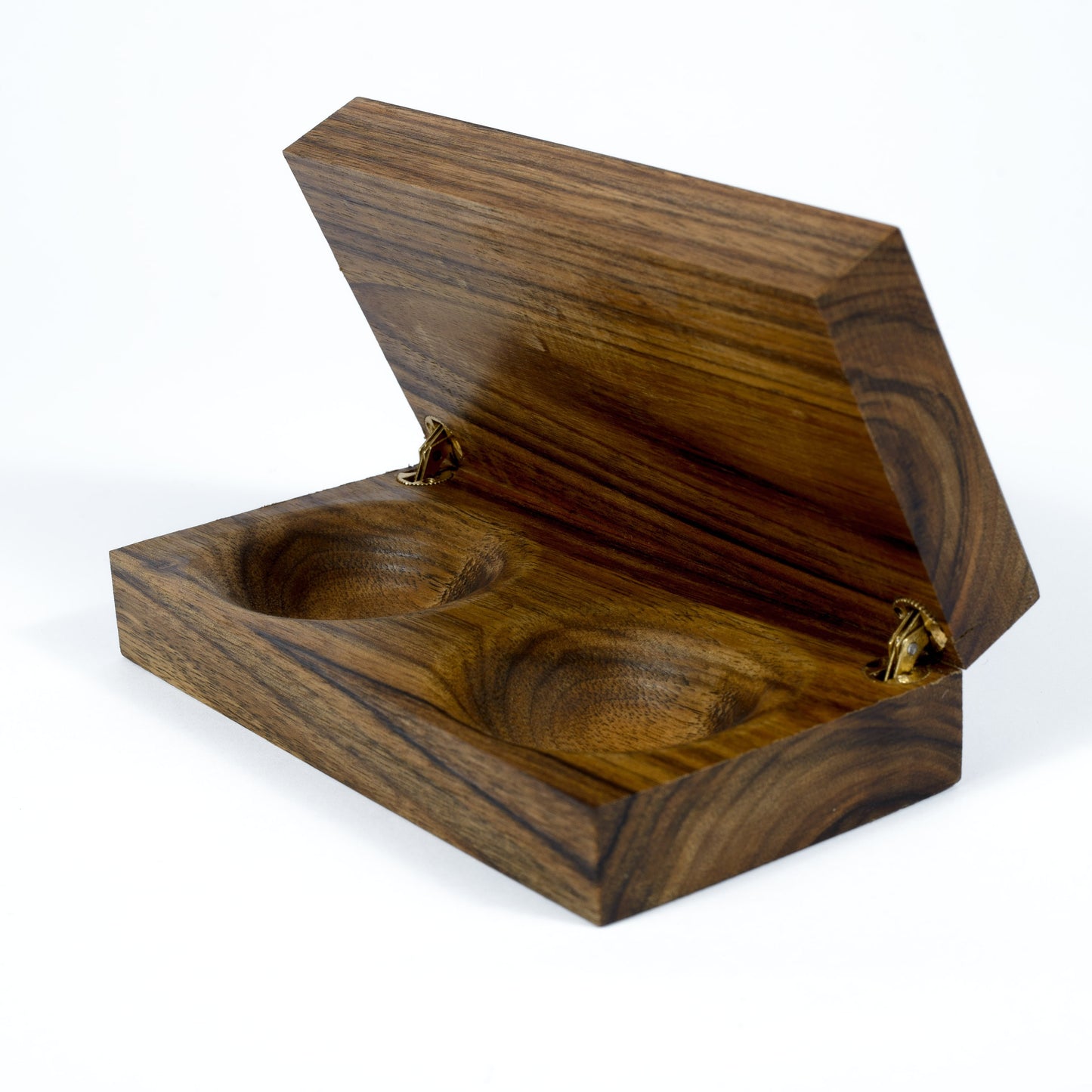 Walnut Wood Wedding Ring Box: Dual Ring, Custom Engraving