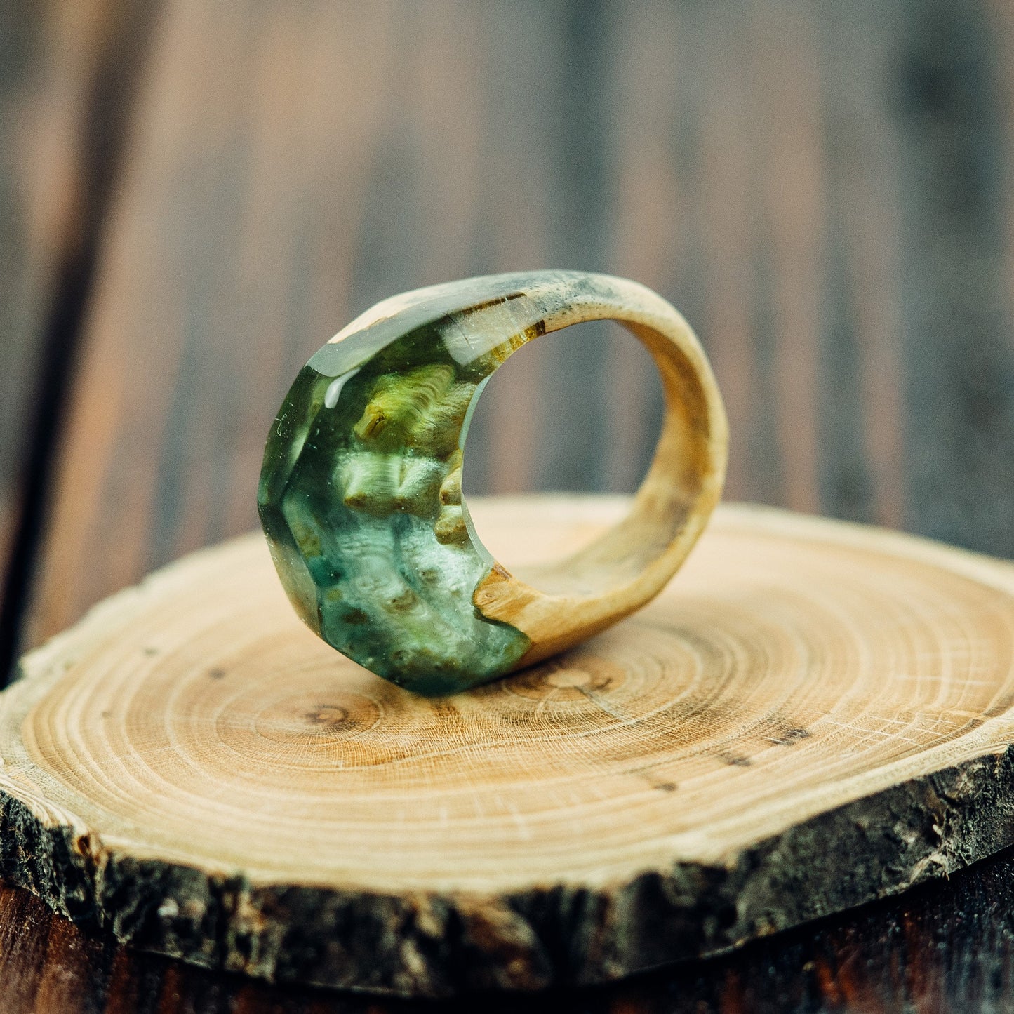 Wooden Resin Ring, Unique Custom Ring Personalized Anniversary Gifts