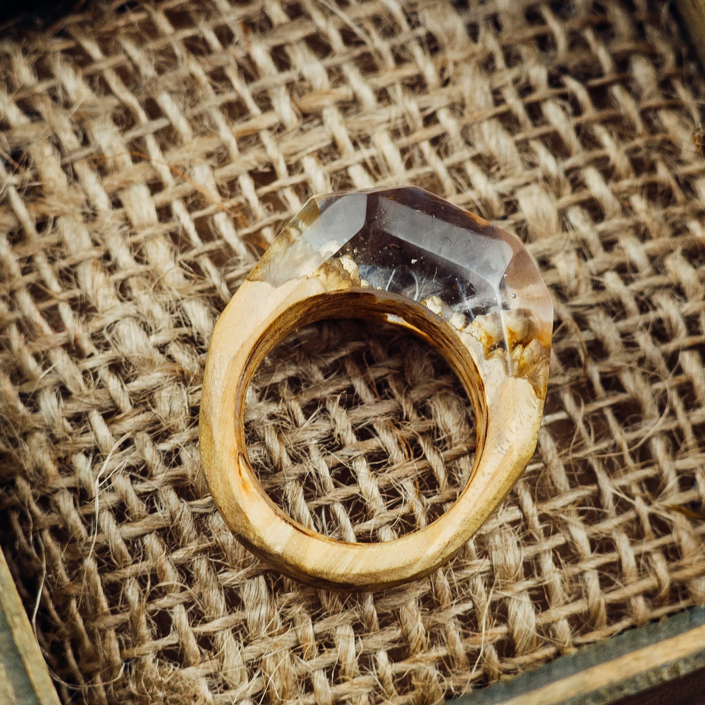 Handmade Exotic Burl Wood Resin Ring, Unique Women's Jewelry