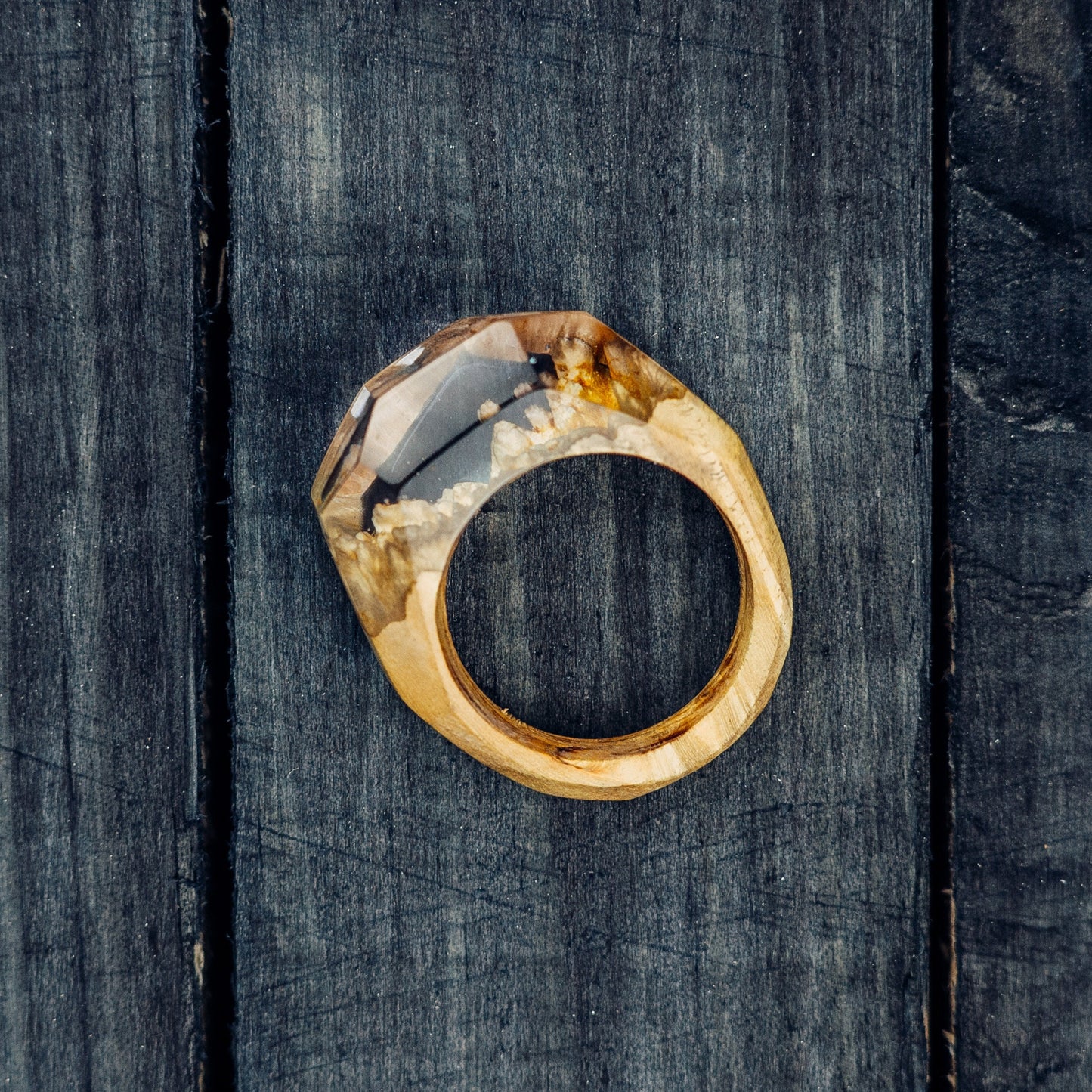 Handmade Exotic Burl Wood Resin Ring, Unique Women's Jewelry