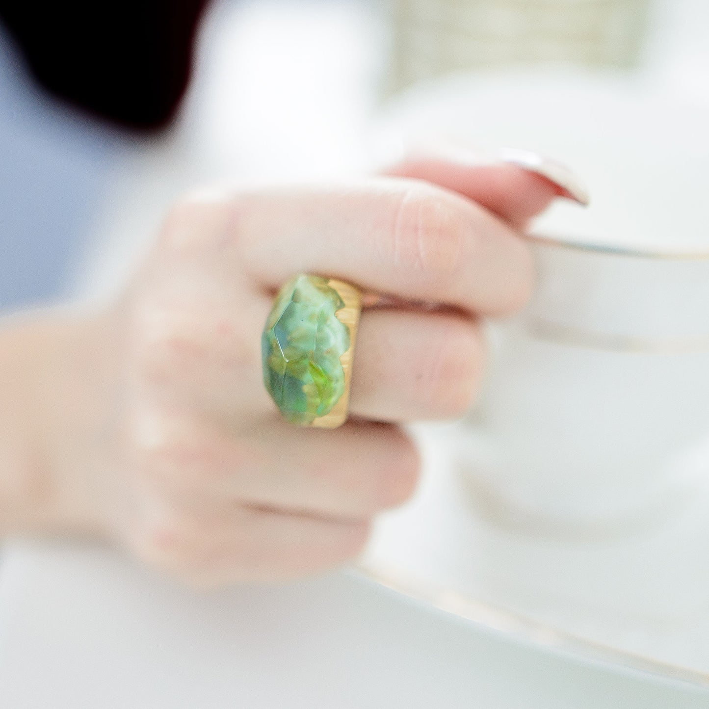 Wooden Resin Ring, Unique Custom Ring Personalized Anniversary Gifts
