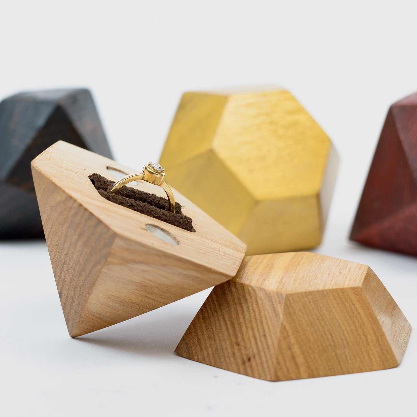 Personalized Diamond Shaped Wood Ring Box: Engagement Proposal