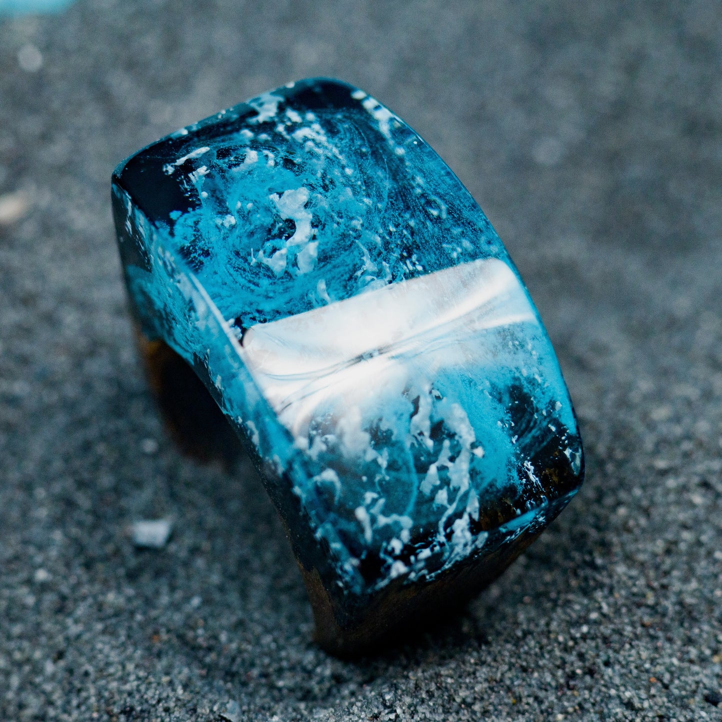 Aurora Borealis Resin Ring: Handmade Oak Wood Band